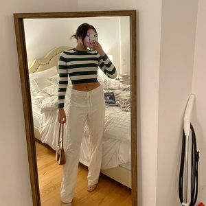 Zara Green & White Crop Top